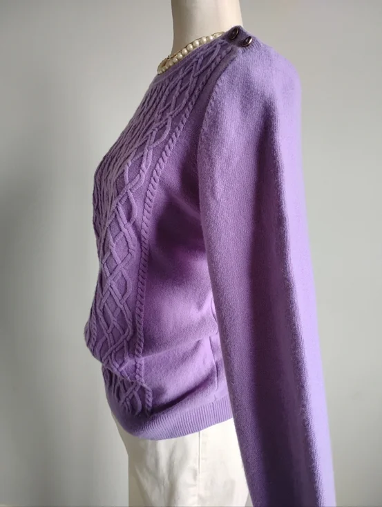 Talbots Lambswool Blend Cable Knit Sweater Lilac Purple Pastel Classic Size LPet - Picture 5 of 14